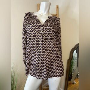 Boden Dolly Split V Neck Printed Floral Long Sleeve Blouse size 4 Purple Green